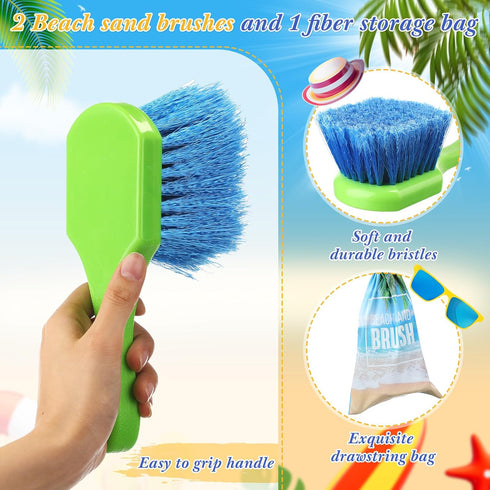 2 Summer Remerry Pcs Beach Sand Remover Brush with Drawstring Bag, Beach Accessories Scrub Brushes for CleaningSoft