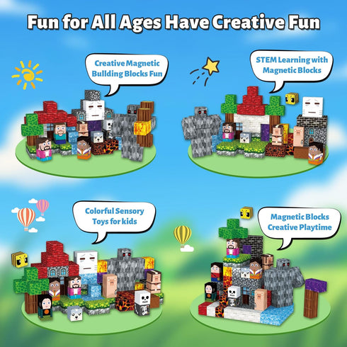 150pcs 4-8, 3+ Magnetic Blocks, Magnetic Building Blocks, Magnet Tiles with Adventure World Blocks, Magnetic Blocks