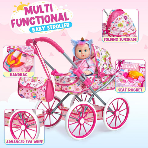 12 Set 3 4 5 6 26pcs Pillow/Highchair/2 3-5-7 Golray in Baby Doll Toys with Stroller for Year Old Girl - Babydoll