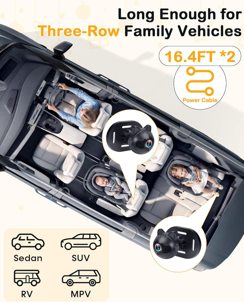 Thybro 1080P 6.8" 2-Kids Setup Dual Baby Car Camera: Night Vision Monitor from Head to Toe at Once - USB Plug & Play