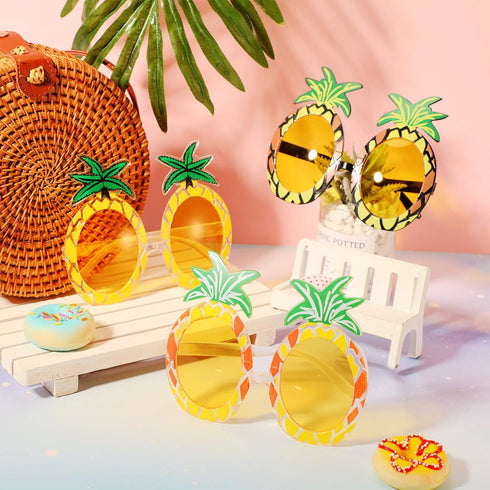 Weewooday 3 Pairs Tropical Pineapple Sunglasses, Novelty Fruit Shape Glasses for Hawaiian Luau Party