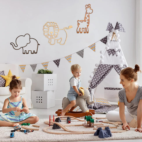 3 Yulejo Pieces Nursery Wall Decor Jungle Theme Nursery Decoration Wooden Woodland Safari Animal Wall Decor with Glue