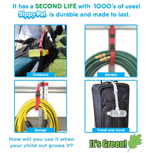 SippyPal Sippy Cup Holder Strap Leash Tether (Blk/White Dot 2-Pack)