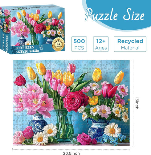 DAGIRT 500 12+, 500 20.5 15 Inches Piece Puzzle for Adults, Beautiful Flower Puzzles for Adults Senior, Age Tulip Rose