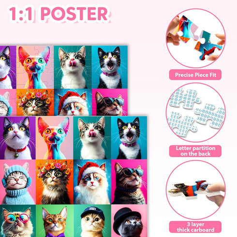 BraniacBits 100 4-6 6-8 8-10, Piece Puzzles Multicolor Fun Cats, Large Piece Jigsaw Puzzle for Kids Ages Pets Cat Theme