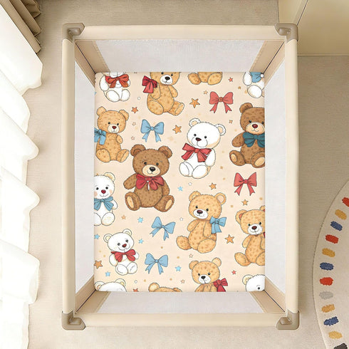 CZXW 52" 28" Cute Stuffed Bears Crib Sheets Fitted x Natural Cotton Soft & Breathable for Baby Crib Mattress