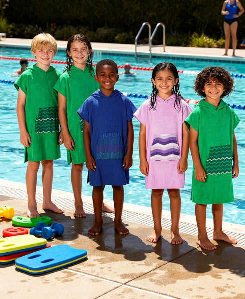 7-10 MissShorthair Towel Poncho for Kids, Hooded Beach Towel for Girl&Boy, Surf Poncho Swim Changing Robe Microfiber