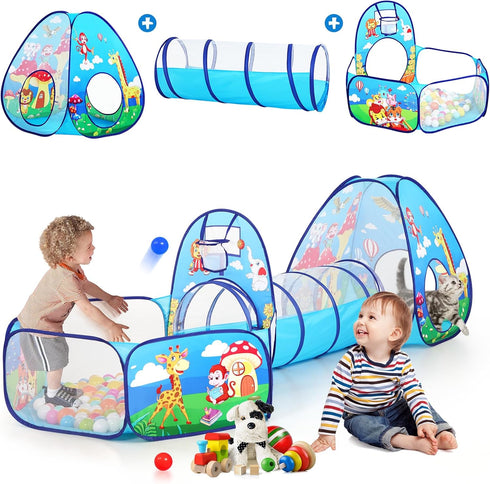 3pc Kids Play Tent with Ball Pit and Play Tunnel, Indoor Playhouse for Boys and Girls, Gift Toys for Babies (Balls NOT