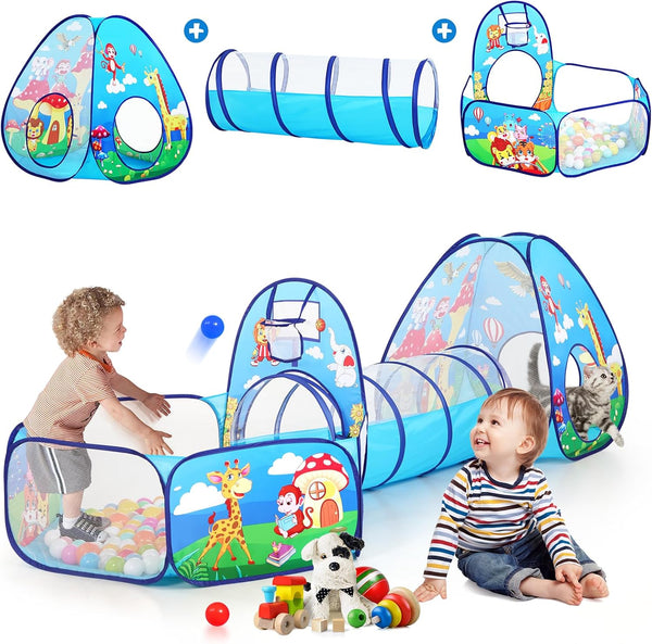 3pc Kids Play Tent with Ball Pit and Play Tunnel, Indoor Playhouse for Boys and Girls, Gift Toys for Babies (Balls NOT