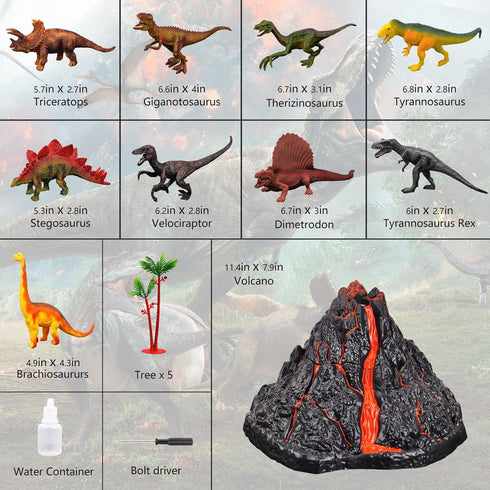 Large Volcano Set with 9 Realistic Dinosaur Action Figures, Simulated Eruptions with Sounds, Gift for Kids 2-10 Years