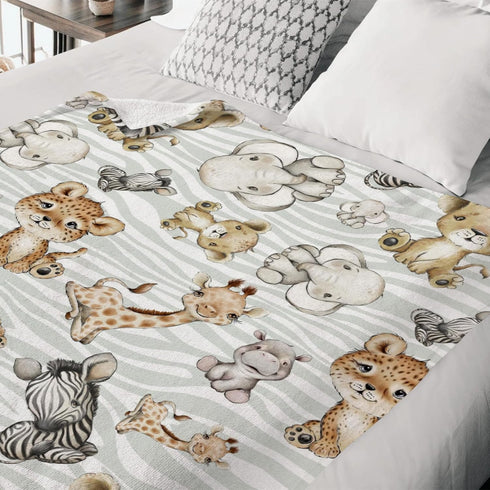Safari Jungle African Animal Baby Blanket - Elephant Giraffe Lion Flannel Fleece, 30 x 40 for Boy Girl Gift
