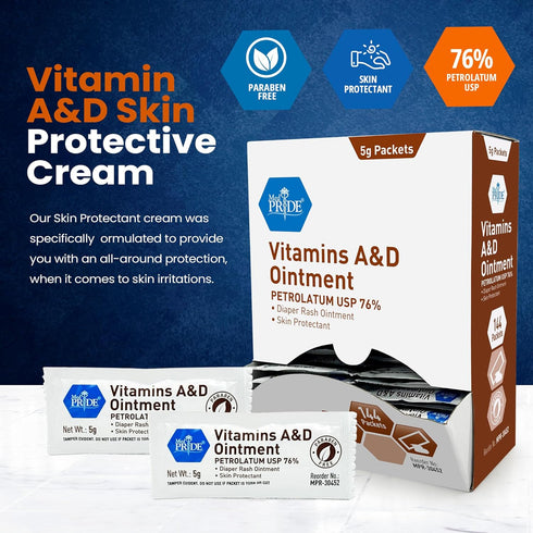 Packets 5g Packets, 144-Count, MED PRIDE Vitamins A&D Ointment for Skin Relief -Vitamin A & D Skin Protectant Ointment