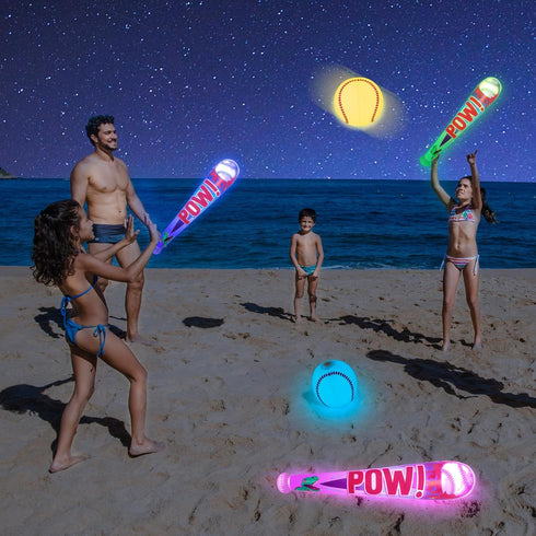 Pool Toys Beach Games for Kids - Inflatable Baseball with LED Light-up Glow in The Dark Bat for Outdoor Fun