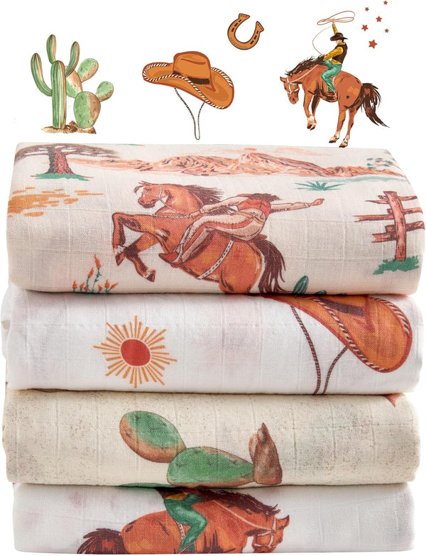 Muslin Swaddle Blankets for Newborn, 4 Pack Large 47"x47" Soft Breathable Bamboo