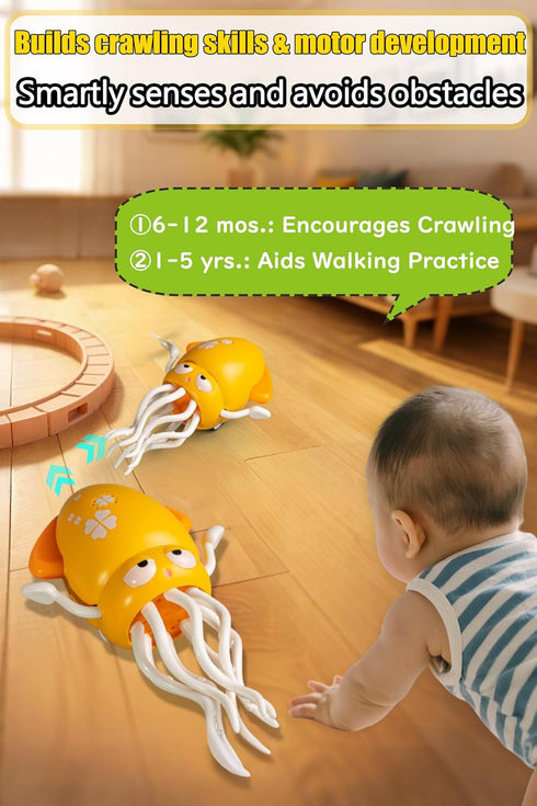 JUYEE 3-6 Magic Dancing Octopus Toy with LED Lights & Music Interactive Crawling & Walking Toy, Auto Obstacle