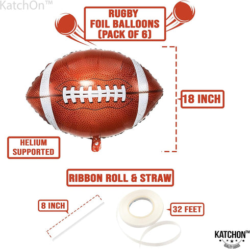 KatchOn 18 Inch Football Balloons for Party Decorations, Pack of 6 Foil Touchdown Balloons for Birthday Party