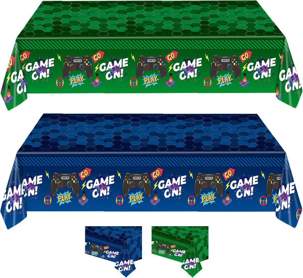 2 Pack Video Game Tablecloth Birthday Decorations, Disposable Plastic Table Cover for Games & Parties (54 x 108 Inch)