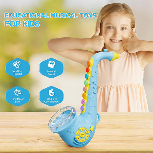 KT1 Contixo Toy Saxophone, Blue Digital Saxaboom, Trumpet, Clarinet with Light & Sound, Early Education Musical