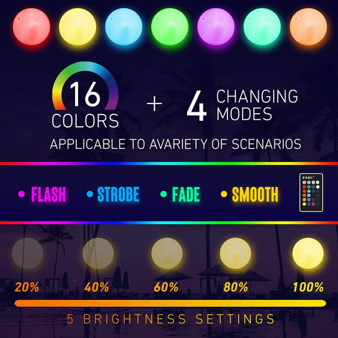 LED Beach Ball with Remote Control, 16 Colors Lights and 4 Light Modes, Pool Toys for Outdoor Beach Party Games