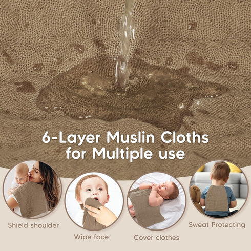 100% 20" 10", 6 Maliton Muslin Burp Cloths Cotton x Layer Absorbent for Baby Drool and Mess - Non-Irritating