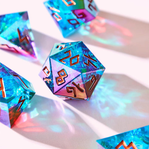 Set Set Iridescent DND Dice with Glowing LED Display Box Sharp Edge Polyhedral Dice with Mesmerizing Finish | Bonus