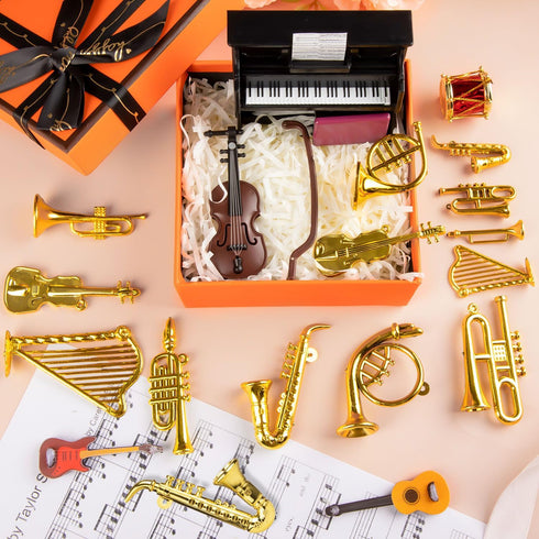 Dollhouse Musical Instruments, Miniature Violin Guitar Piano Drum Trumpet Figurine Ornament for Mini House