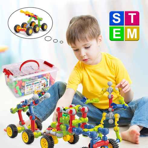 Stem Building Toys for Kids 3-8 Years Old, 125 Pieces Educational Building Blocks with Large Storage Box