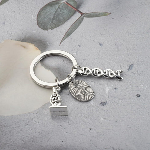 ENSIANTH Forensics Keychain - DNA Microscope Gift for Criminologist, Fingerprint Gift for Legal Examiner, Science Major