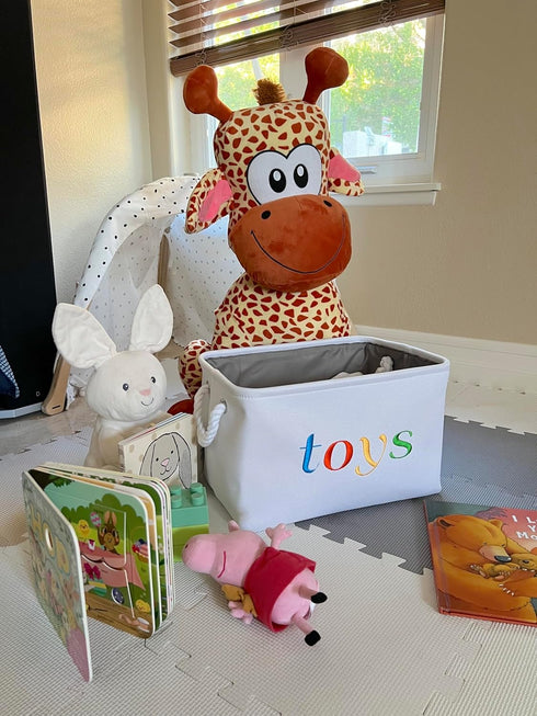 APPLE PIE ORDER Nursery basket, Storage & organizer Bin for Baby, Diapers, Wipes, Books, Toys. White Canvas fabric