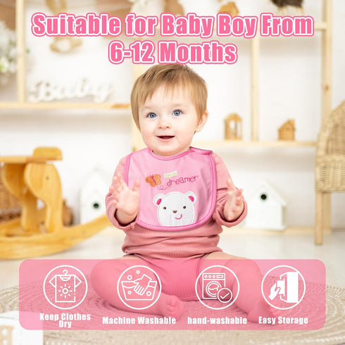 24Pcs 6-12 Cotton Waterproof Baby Bibs - Adjustable Hook Loop Closure Bib for Feeding Teething Drooling Eating, Months