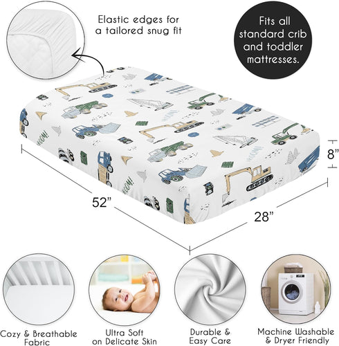 Bulldozer, Sweet Jojo Designs Fitted Baby Crib Sheets (Green Construction Truck) for Boys, Infant Nursery, Toddler Room