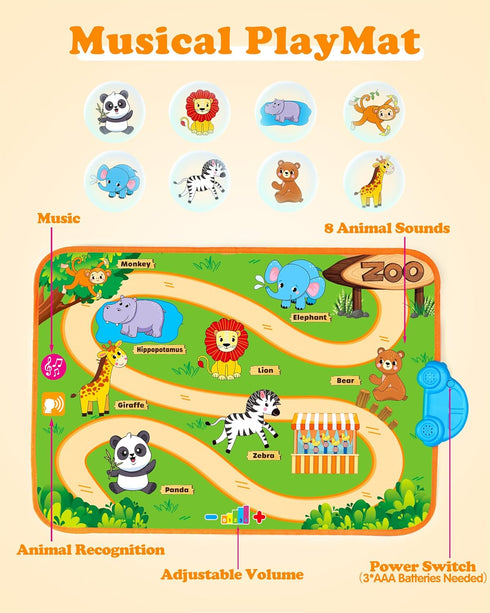 Helsort 1 1-3, 12-18 1st Baby Car Toys for Year Old Boy with Musical Playmat, Animal Sounds and Pull Back Vehicles