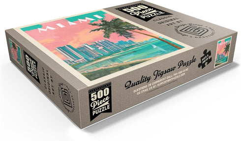 MyPuzzle Miami, FL: Vintage Poster South Beach - Premium 500 Piece Jigsaw Puzzle for Adults