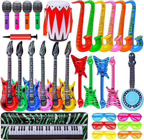 Max Fun Inflatable Rock Star Toy Set, 30 PCS 80s 90s Party