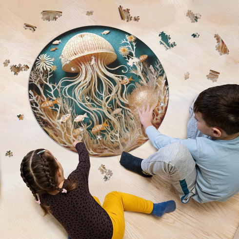 Ocean Jellyfish Puzzles for Adults, 1000 Piece Deep Blue Sea Fish Jigsaw Puzzle, Round Jellyfish Art