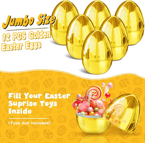 12 6 Inch PCS Jumbo Gold Easter Eggs Giant Metallic Golden Easter Eggs Fillable Large Suprise Egg for Easter Themed