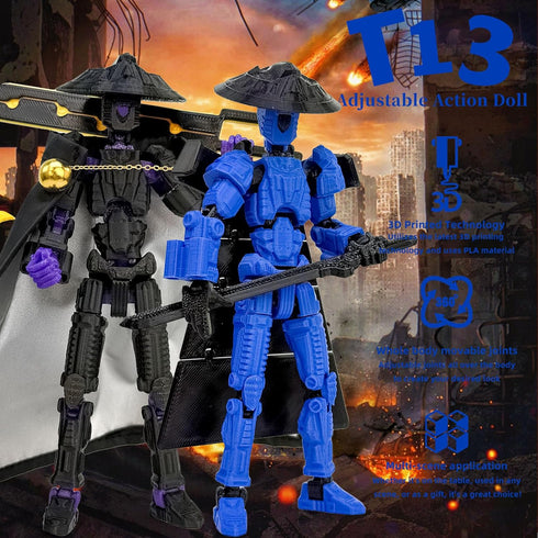 KAMOVNY T13 3D Set 2PCS Printed Action Figure Fully Assembled Multi-Jointed Robot Toys with Accessories, Poseable