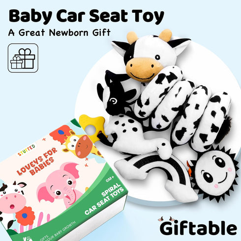 0-6 Spiral Car Seat Baby Toys Months, Infant Carseat High Contrast Sensory Toys Hanging Stroller Accessories, Newborn
