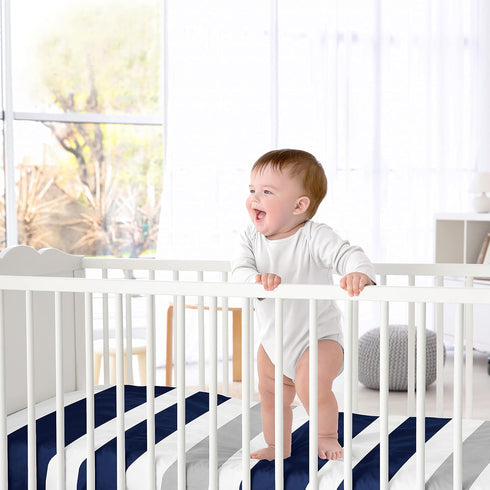 Fitted Crib Sheet for Baby/Toddler Bedding, Navy and Gray Stripe - Stripe Print