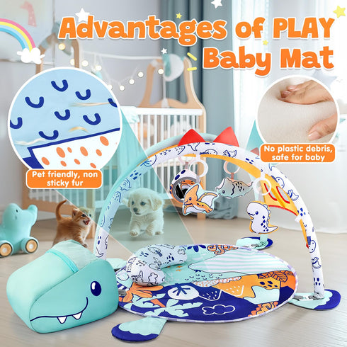 4-in-1 Tummy 4 1 PLAY Baby Play Mat - Dinosaur Baby Gyms & Playmats Time Mat Washable, Baby Activity Center