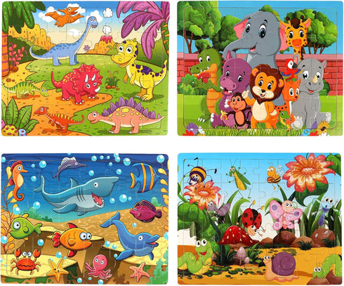 SYNARRY Wooden Jigsaw Puzzles for Kids Age 3-5 - 4 Pack 24-40 Pieces Educational Learning Toys Gift Set
