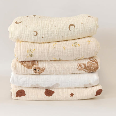 Gunnaicat 40"x40" Baby Soft Muslin Thick Blanket Cotton and Dotted Backing Double Layer Receiving Blanket Bunny