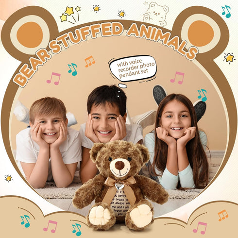 12 Inch Set Silipull Bear Stuffed Animals with Voice Recorder Photo Pendant Cute Soft Plush Bear Messages Playback