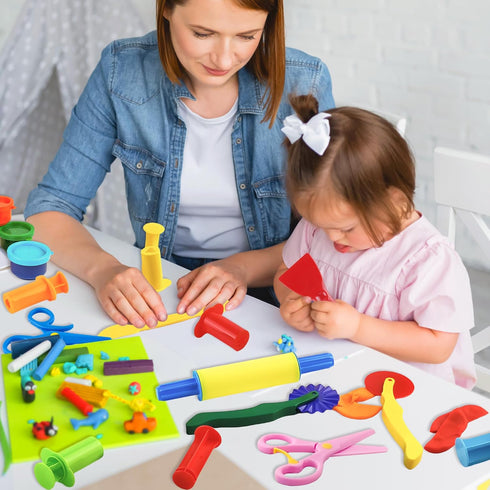 12 Set Clay and Dough Tools Pcs Basic Dough Tools for Kids with Extruders, Rolling Pin, Cutters,Plastic Hand Scraper