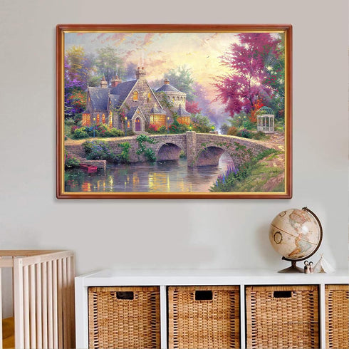Jigsaw Puzzles for Adults 1000 Pieces Country House Spring Landscape Puzzle Picturesque Bridge, DIY Challenging Game