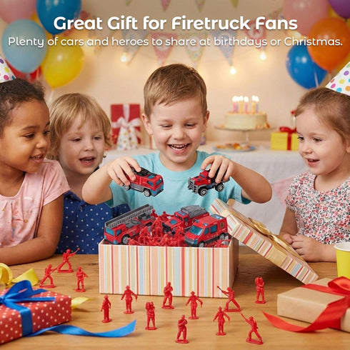 50PCS Set, 6PCS 44PCS 3 LovesTown Fire Truck Toy Die-cast Small Rescue Emergency Vehicles Red Fire Trucks Firemen Toy