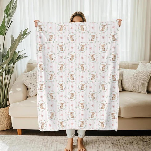 Cstdyfrv 60x80in Easter Bunny Boho Floral Striped Baby Blankets for Boys Girls Cute Rabbit Pink Flowers Swaddle