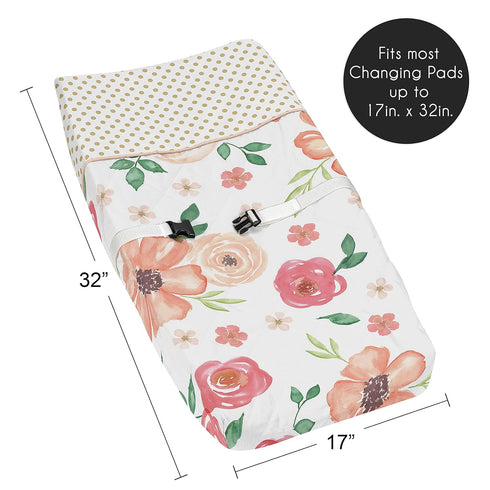 Sweet Jojo Designs Watercolor Floral Changing Pad Cover - Peach, Green, Gold