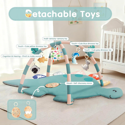 Lavilefora Tummy 6 0-6-12 Baby Time Mat, Oversize Dinosaur Shaped Baby Play Gym Mat with Toys, Play Mat for Babies