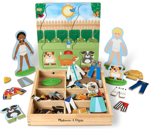Melissa & Doug Occupations Magnetic Dress-Up Wooden Pretend Play Set (74 pcs) - Magnetic Dress-Up Dolls